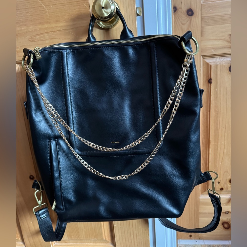 Pixie Mood Black Backpack with Gold Chain Accents